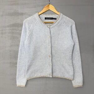 Irelandseye Sweater Wool Cashmere Blend Cardigan Light Blue Roll Hem Size Small